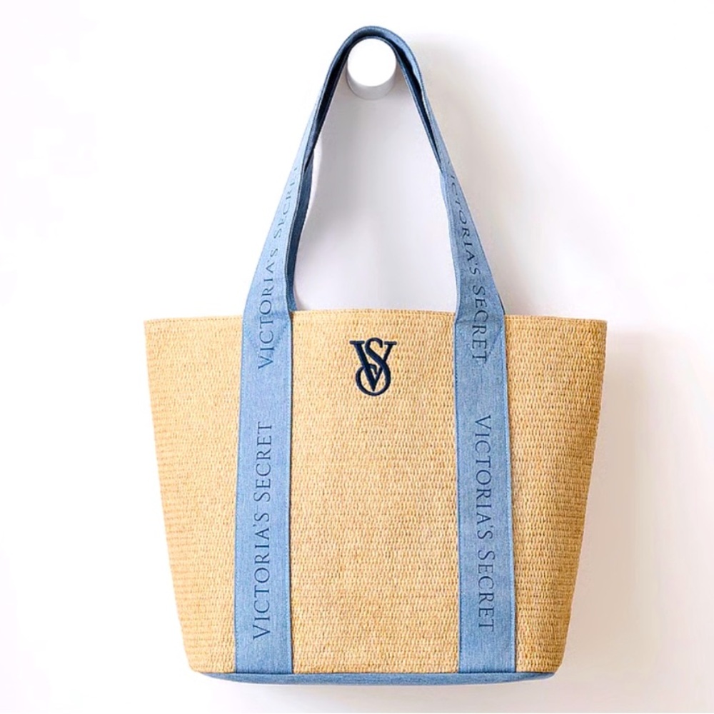 New in package Victoria Secret straw and denim Summer Tote Purse